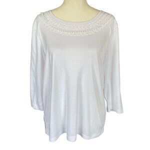 Rebecca Malone women's size medium pullover 3/4 sleeve stretchy white top